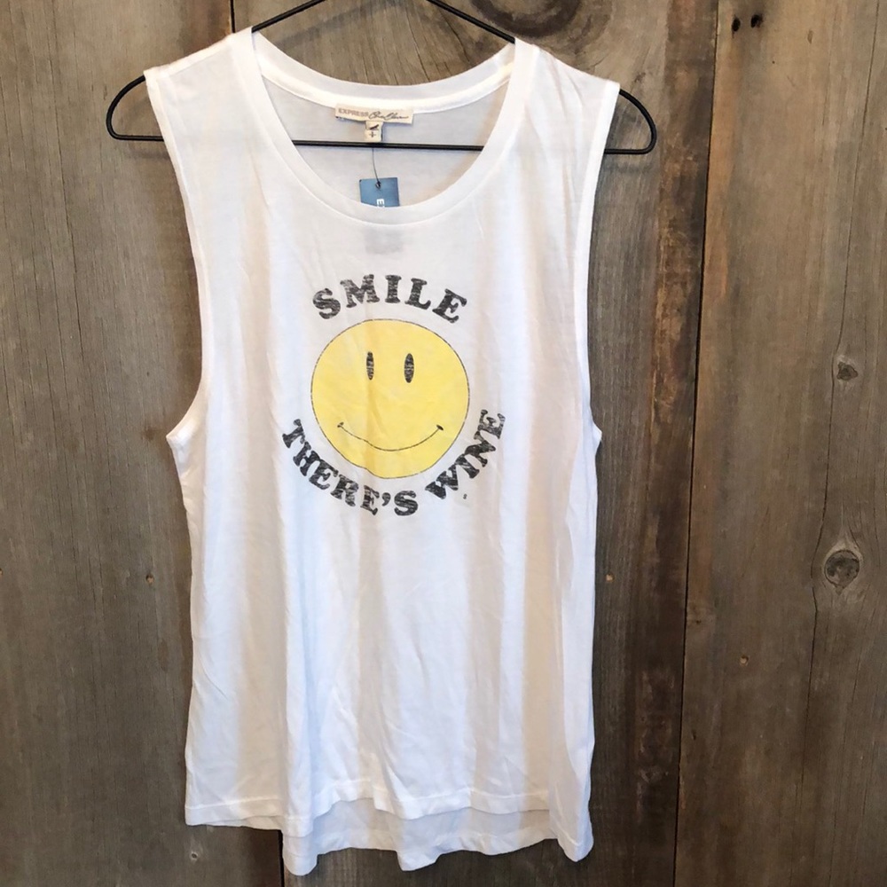 2016 Express Smile Wine Graphic Muscle Tank in White Size Small Women’s
